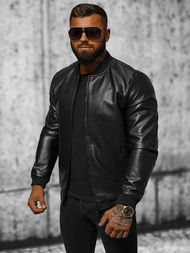 Geacă de piele bărbați neagră OZONEE JS/11Z8105