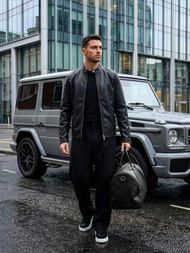 Geacă de piele bărbați neagră OZONEE JS/11Z8027