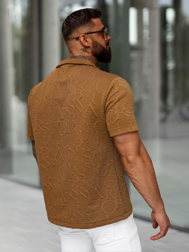 Cămașă cu mâneca scurtă bărbați maro OZONEE O/B2256