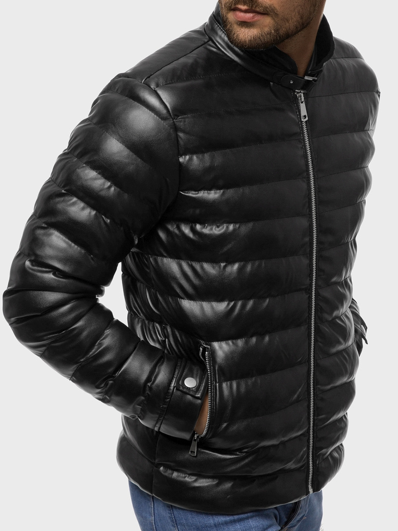 Geacă de piele bărbați neagră OZONEE O/9025