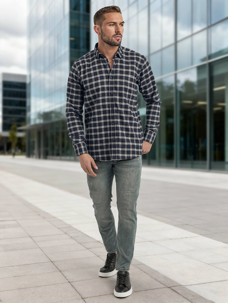 Cămașă bărbați albastru marin OZONEE V/V173