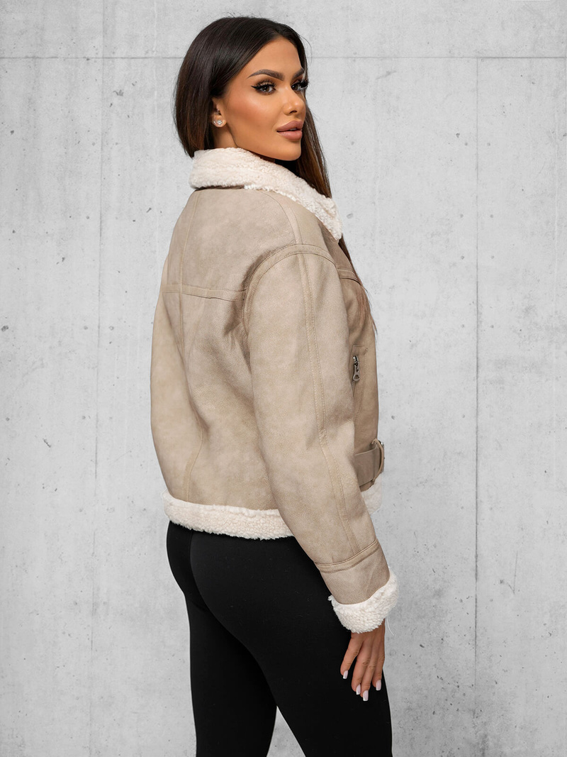 Geacă de piele pentru femei bej OZONEE O/81331Z