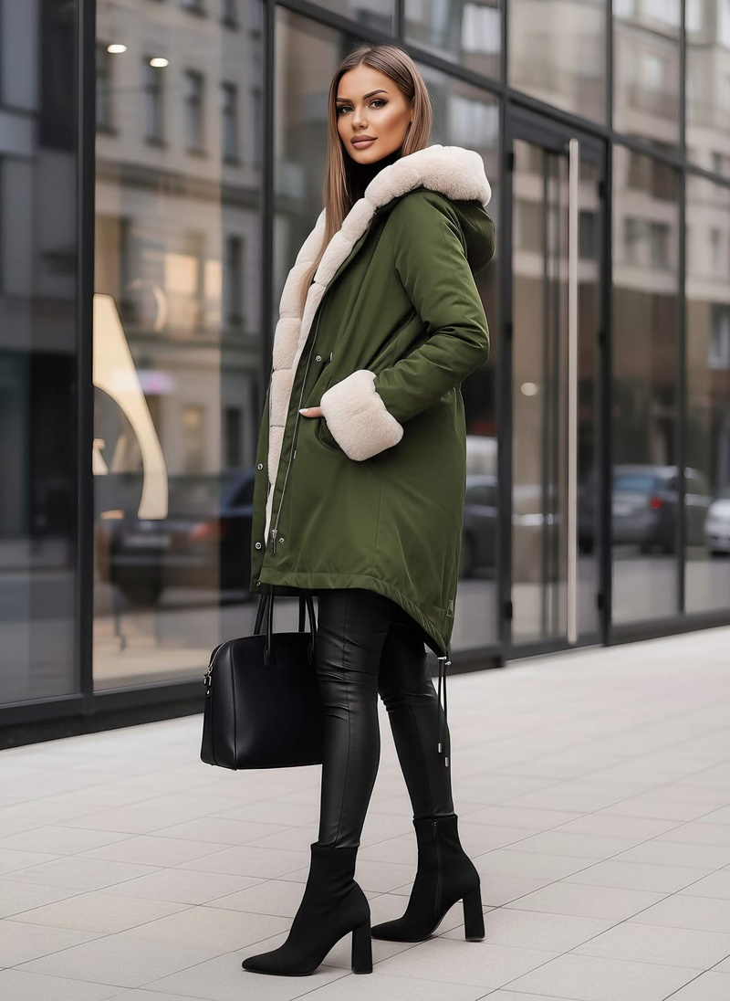 Geacă de iarnă damă verde OZONEE JS/M763/136Z