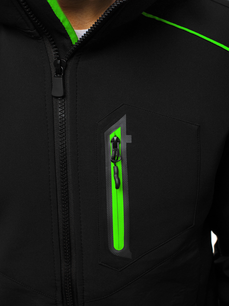Jachetă bărbați SOFTSHELL neagră-verde OZONEE GE/12259Z