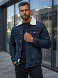 Jachetă de blugi bărbați sherpa albastru marin OZONEE NB/MJ517BSZ