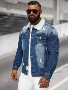 Jachetă de blugi bărbați sherpa albastră OZONEE NB/MJ502BZ