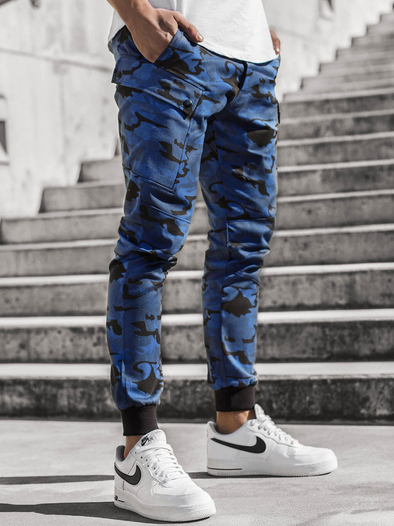Pantaloni chino jogger pentru camuflaj-bleumarin OZONEE O/11103