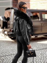 Geacă de piele pentru femei neagră OZONEE JS/11Z8172