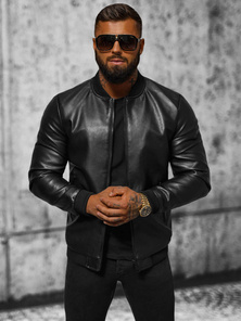 Geacă de piele bărbați neagră OZONEE JS/11Z8105