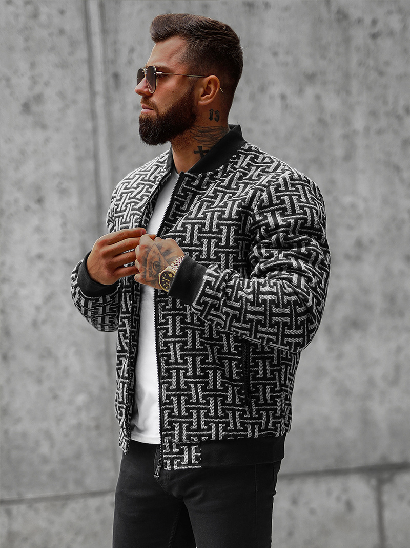 Jachetă bărbați neagră-gri OZONEE O/3A55