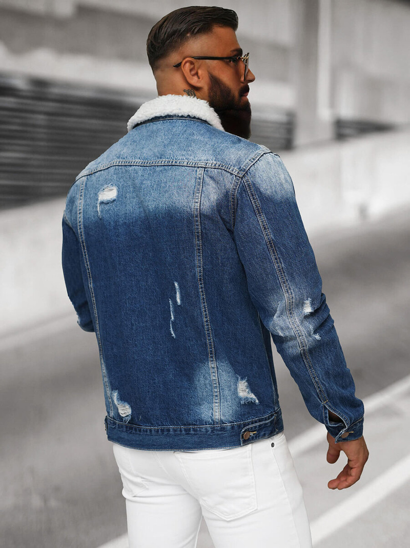 Jachetă de blugi bărbați sherpa albastră OZONEE NB/MJ502BZ