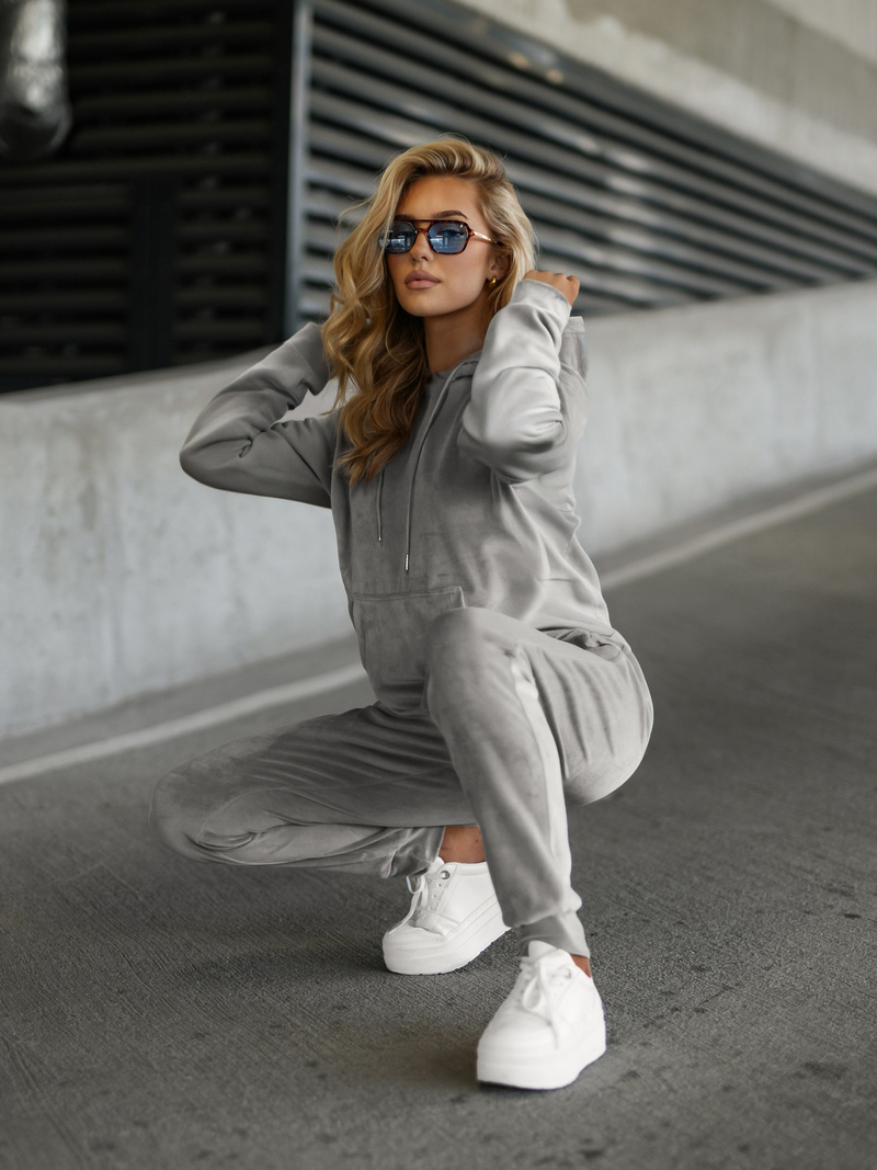 Compleu dama din catifea gri OZONEE JS/8C1301/2