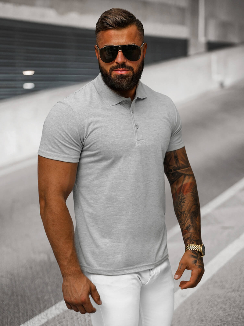Tricou polo bărbați gri OZONEE JS/8T80/2Z