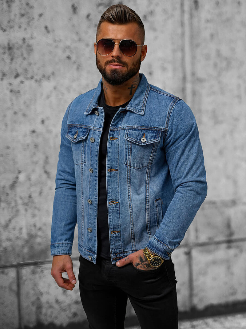 Jachetă de blugi bărbați albastră OZONEE T/7518Z