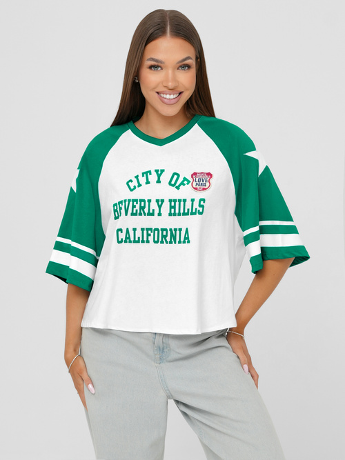 Tricou femei alb-verde OZONEE JS/R62493