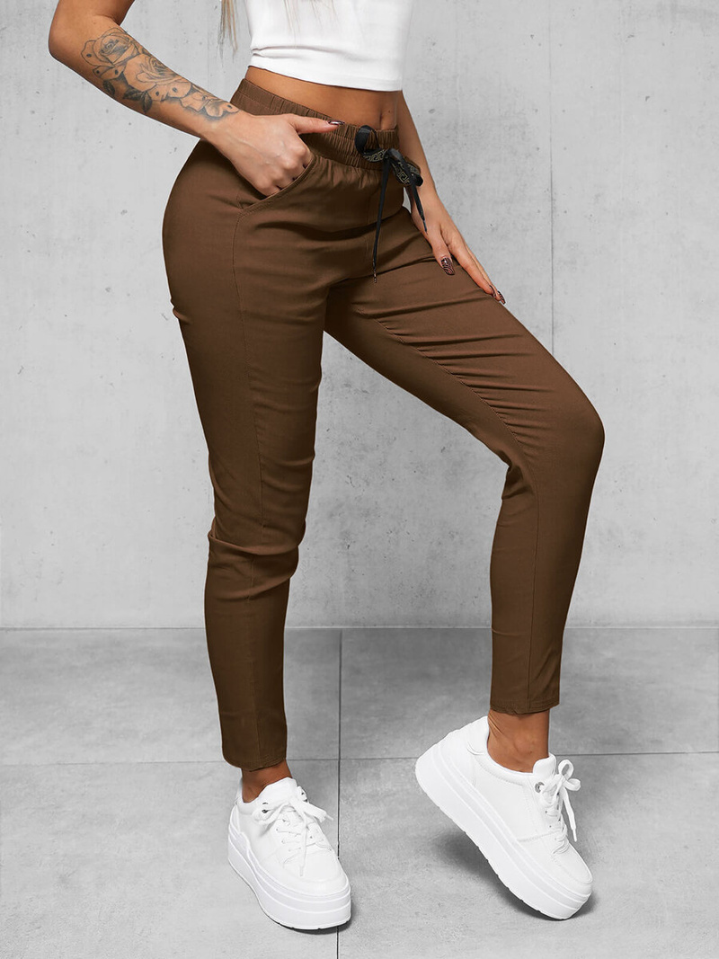 Pantaloni chino de dama maro inchis OZONEE O/7737