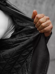 Geacă de piele bărbați neagră OZONEE JS/11Z8005