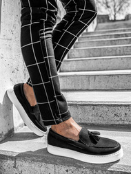 Pantofi slip-on pentru bărbați negri-albi O/KN717
