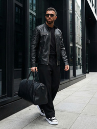 Geacă de piele bărbați neagră OZONEE JS/11Z8138