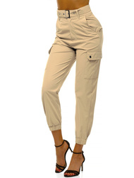 Pantaloni jogger pentru femei bej OZONEE O/HM001