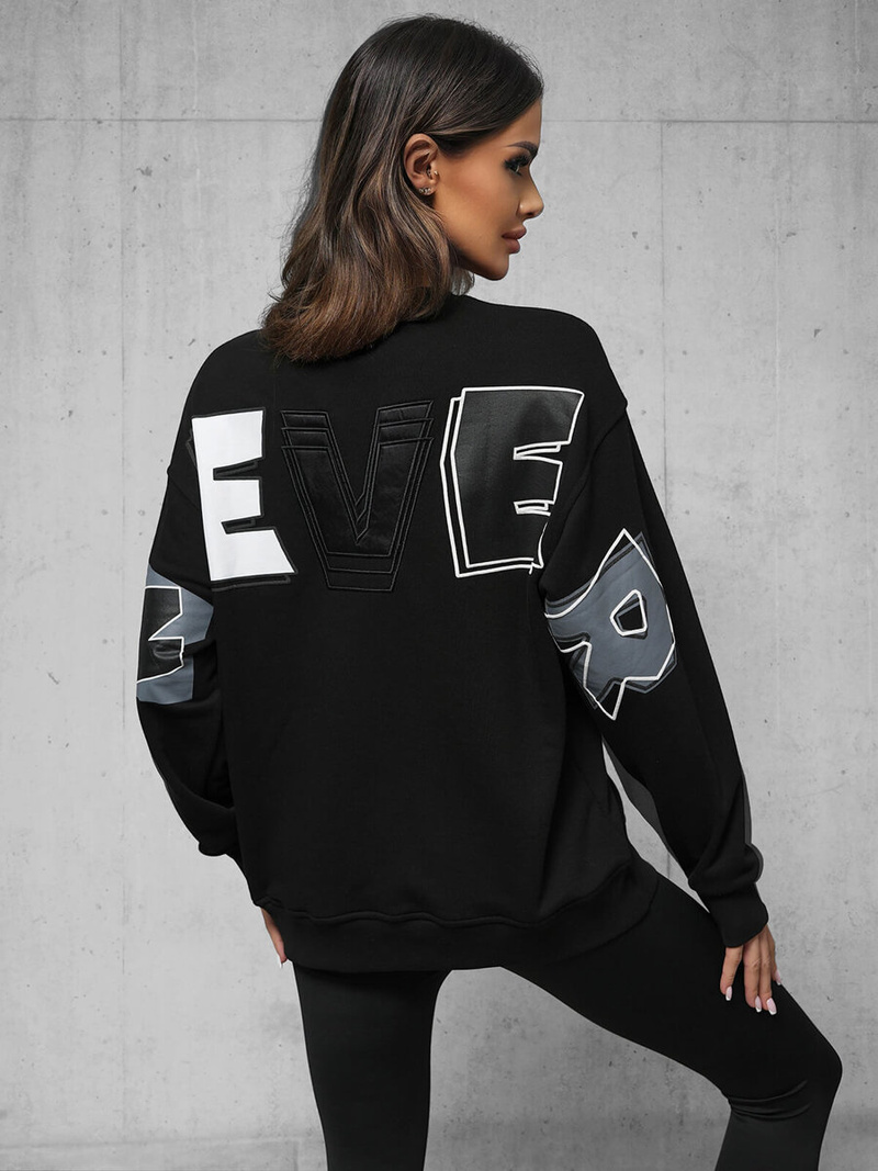 Bluză oversize neagră OZONEE O/SWE23034Z