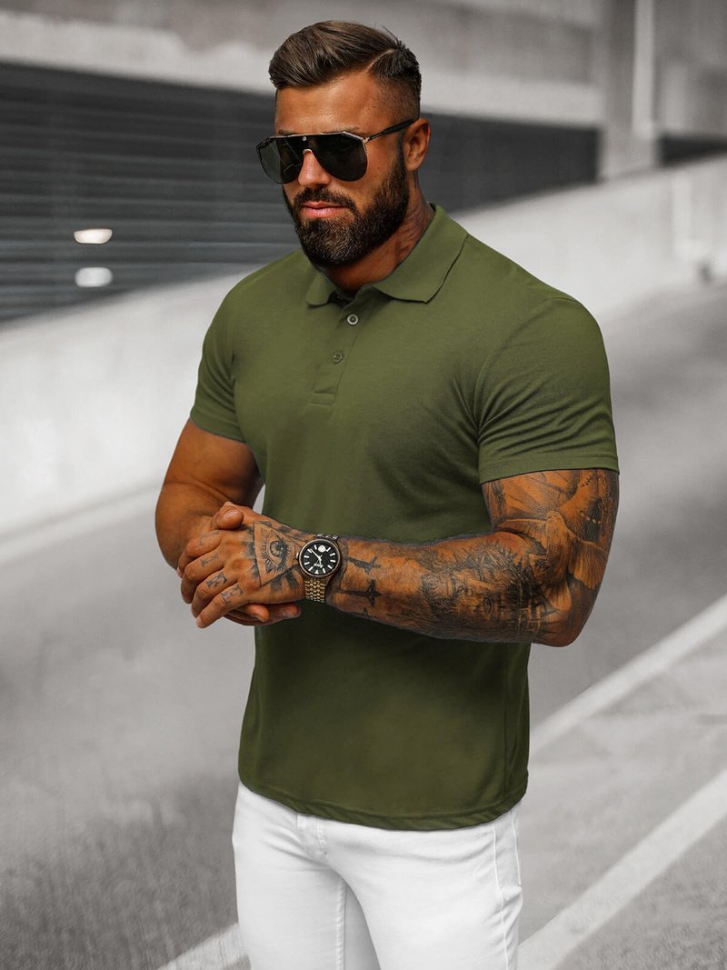 Tricou polo bărbați verde OZONEE JS/8T80/29Z