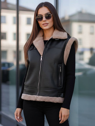 Vestă de piele pentru femei neagră OZONEE JS/61M8503/392Z