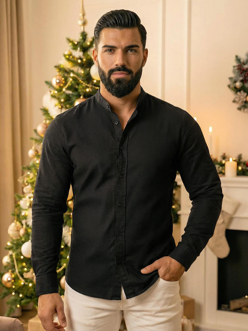 Cămașă bărbați neagră OZONEE O/V121Z