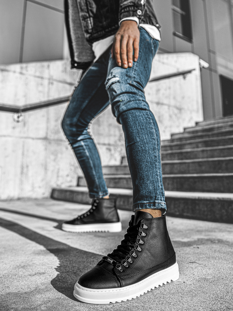 SNEAKERS mare negri-albi OZONEE W/034