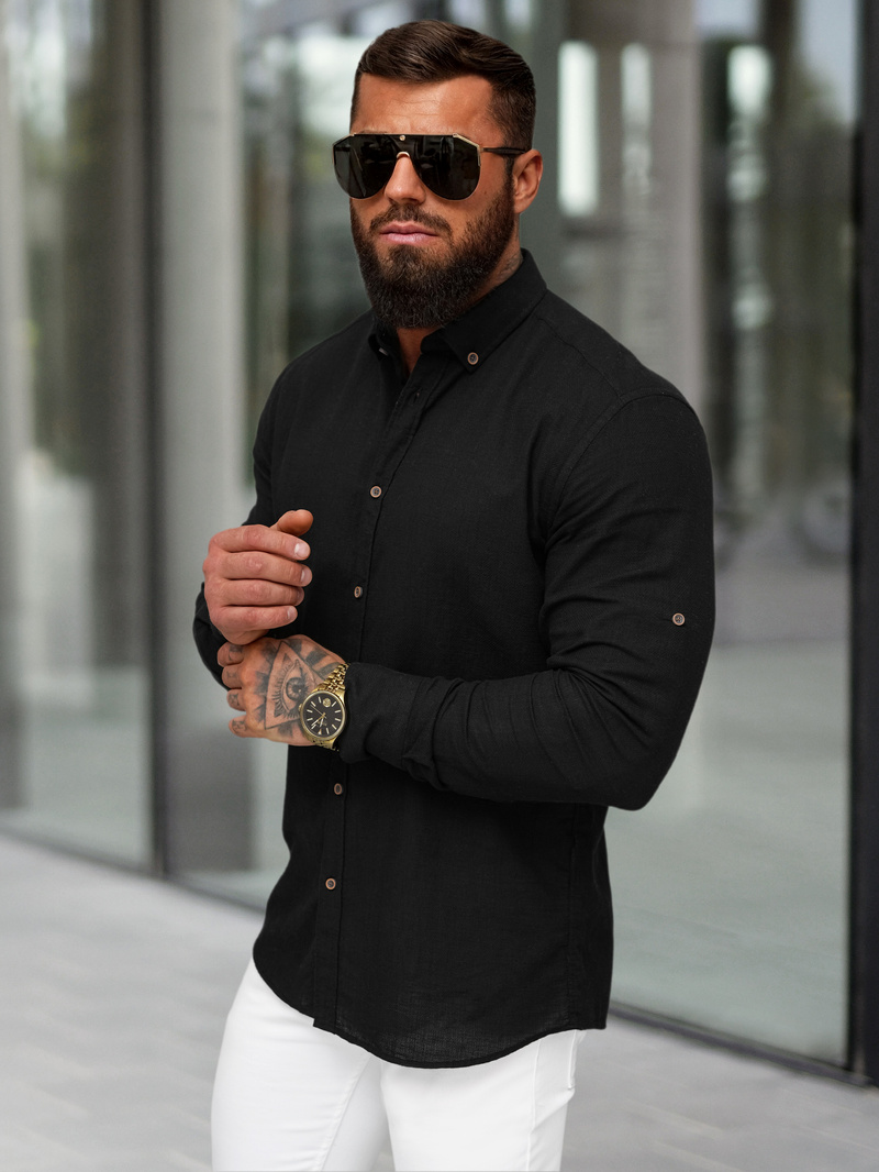 Cămașă bărbați neagră OZONEE O/V144