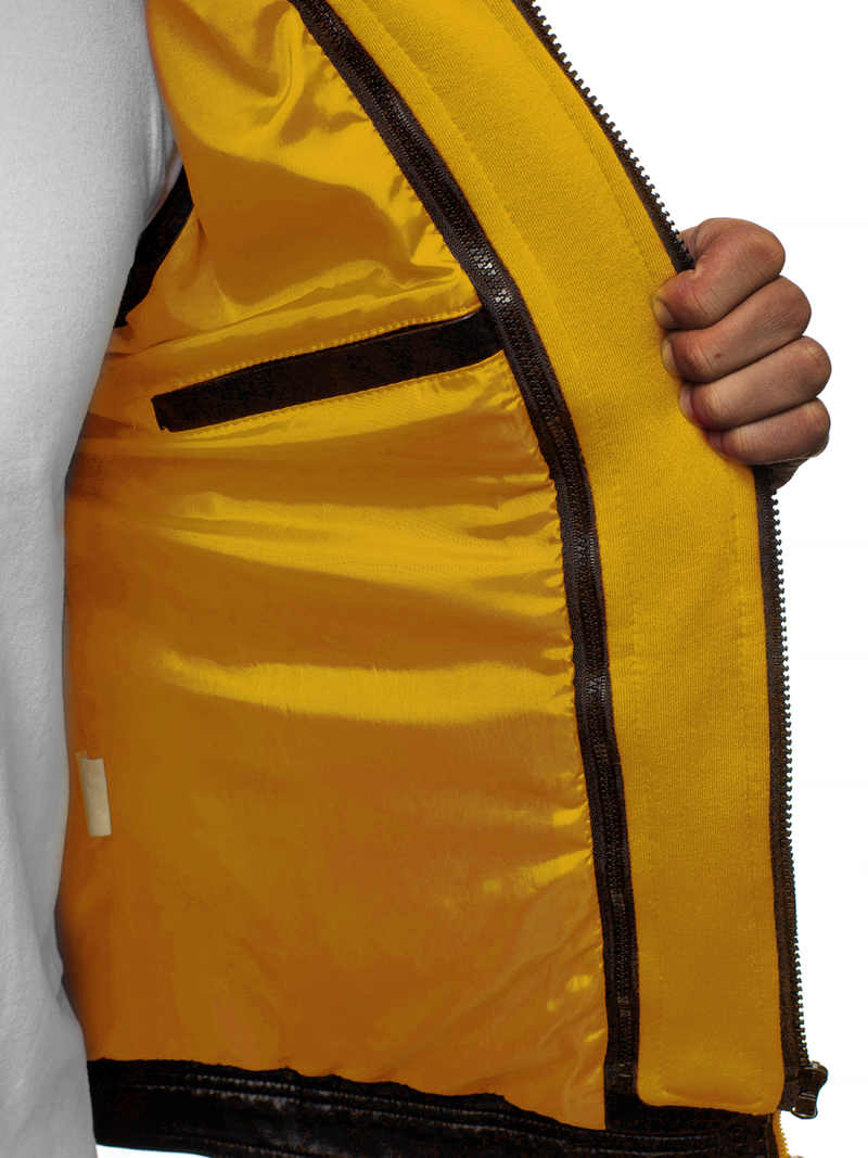 Geacă de piele bărbați negru-galben OZONEE N/6129