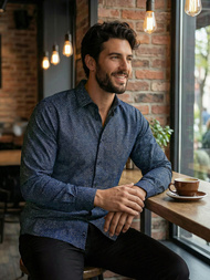 Cămașă bărbați albastru marin OZONEE V/V186Z