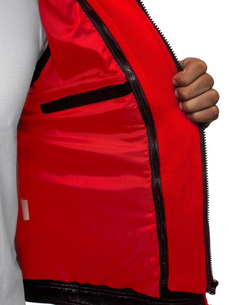 Geacă de piele bărbați neagră-roșie OZONEE N/6129