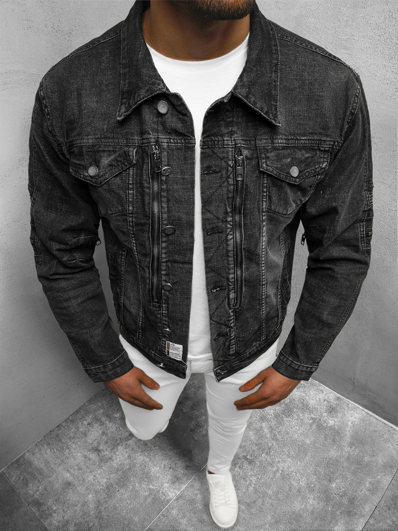 Jachetă de blugi bărbați neagră OZONEE NB/MJ508N