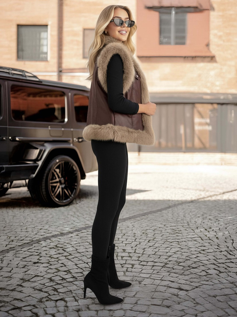 Vestă de piele pentru femei ciocolată OZONEE JS/61M8516/158