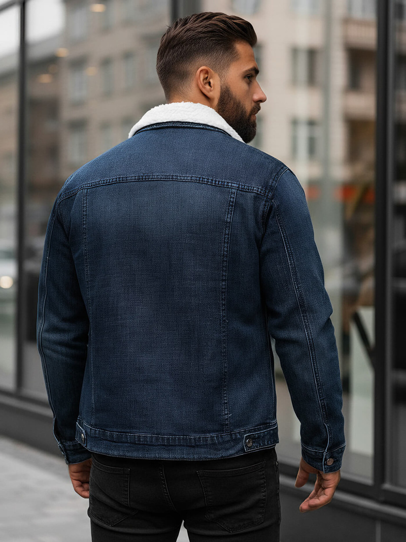 Jachetă de blugi bărbați sherpa albastru marin OZONEE NB/MJ517BSZ