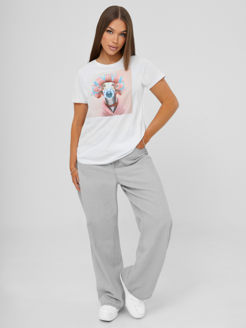 Tricou femei alb-roz OZONEE JS/YJ77726