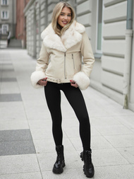 Geacă de piele pentru femei écru OZONEE JS/61M8507/280Z