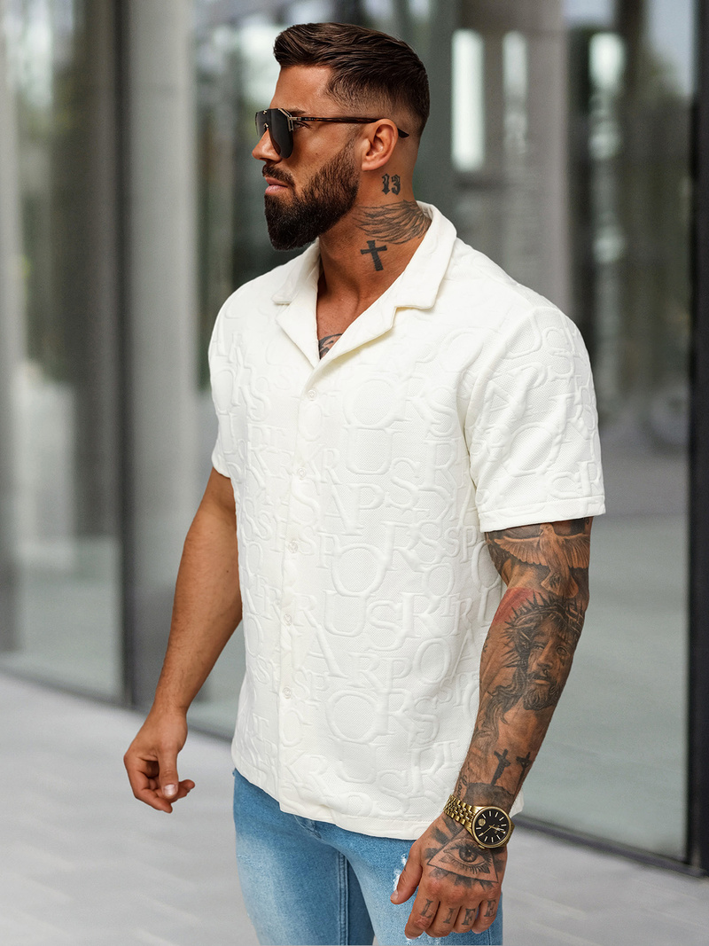 Cămașă cu mâneca scurtă bărbați écru OZONEE O/B2256