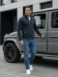 Hanorac cu fermoar bărbați bleumarin OZONEE JS/2002