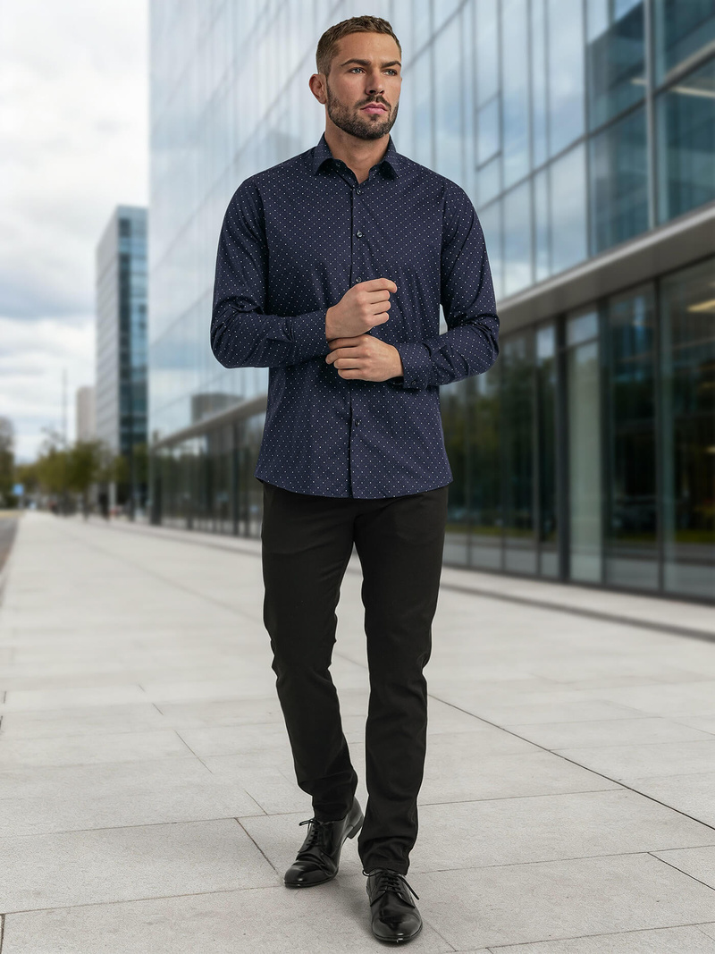 Cămașă bărbați albastru marin OZONEE V/V183