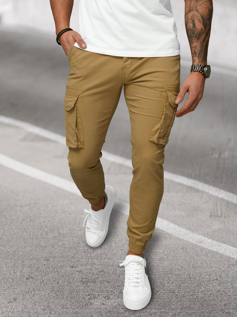 Pantaloni chino jogger pentru bărbați bej OZONEE NB/MP0202KZ