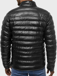 Geacă de piele bărbați neagră OZONEE O/9025