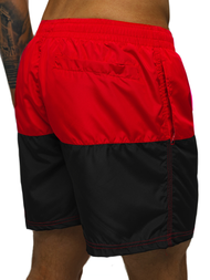 Pantaloni scurti de baie bărbați rosii-negri OZONEE JS/HM067