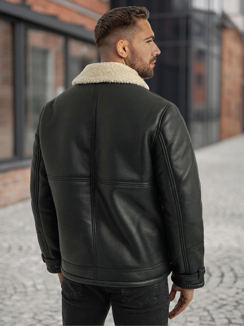 Geacă de piele bărbați neagră OZONEE JS/11Z8271