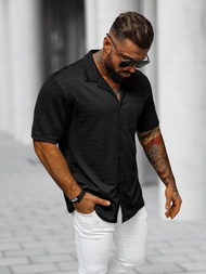 Cămașă cu mâneca scurtă bărbați neagră OZONEE O/3C319