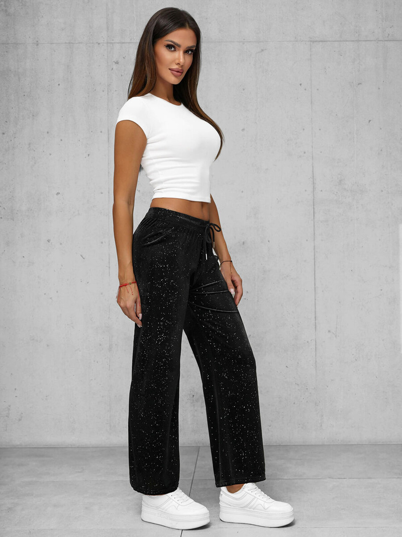 Pantaloni din catifea de dama negri OZONEE JS/92K519/3