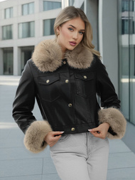 Geacă de piele pentru femei neagră-bej OZONEE JS/61M8513/392B