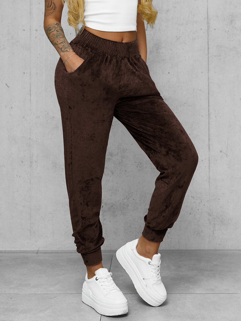 Pantaloni de trening din catifea femei ciocolată OZONEE JS/92K527/160