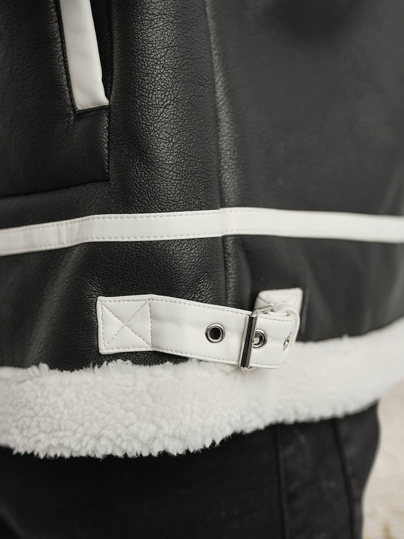 Geacă de piele bărbați neagră OZONEE JS/11Z8270